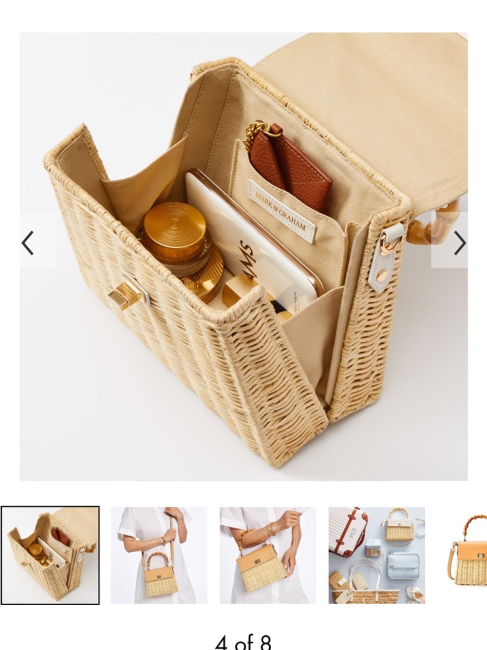 Mark and Graham Pink Wicker Top-Handle CrossbodyBag with Bamboo Handle - Picture 3 of 6